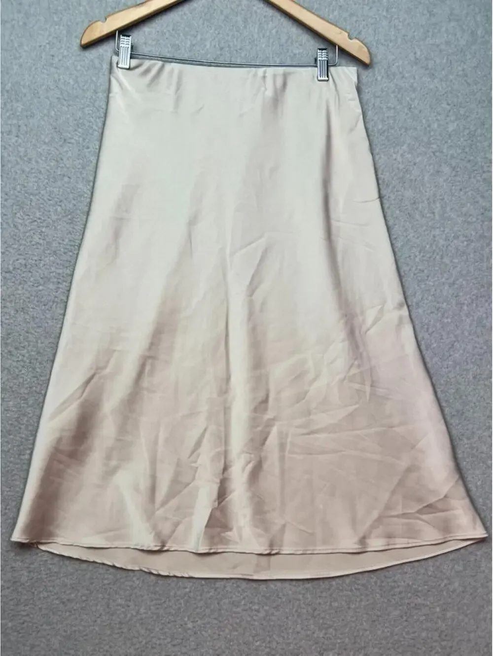 The Drop Beige Satin Maxi Slip Skirt M Midi Bias Cut Quiet Luxury Minimalist